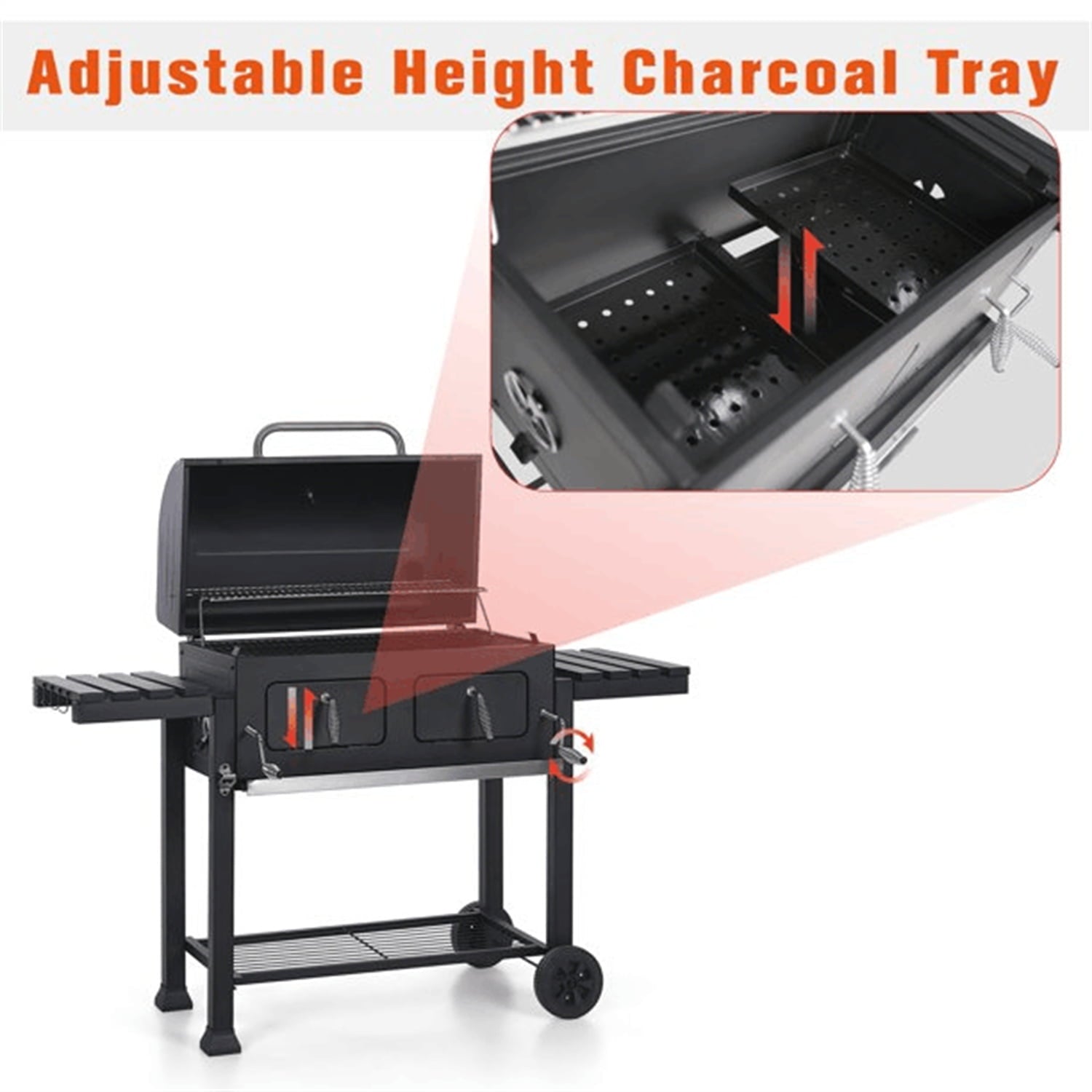 34'' Charcoal Grill Extra Large Portable BBQ Grill. Black