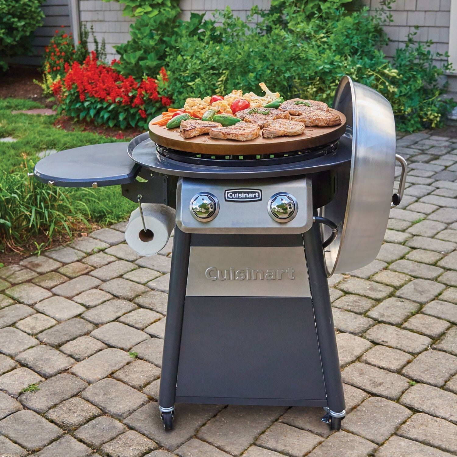 22-In. Diameter Deluxe Outdoor Griddle Cooking Center with 1 Folding Prep Table and Paper Towel Holder