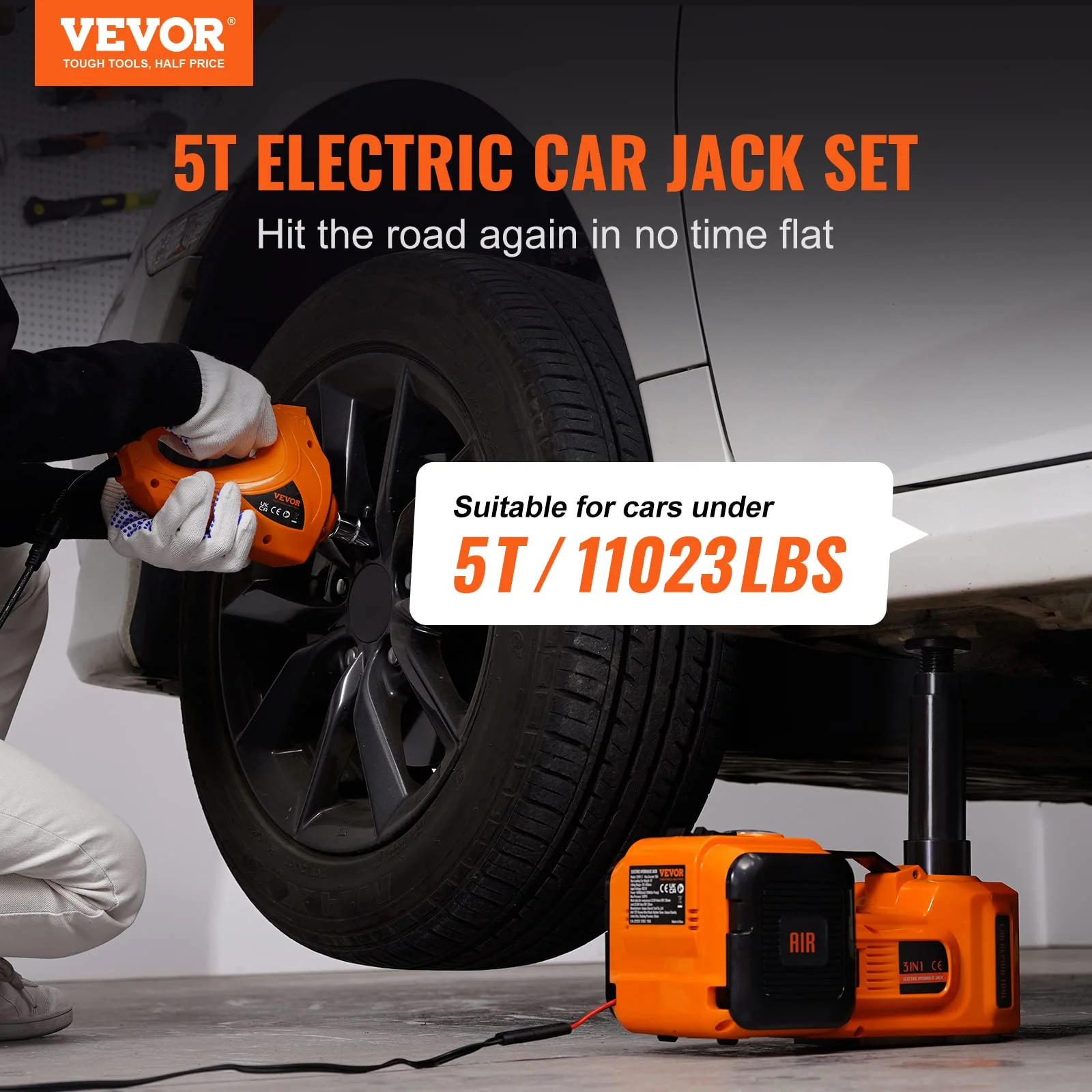 VEVOR Electric 5 Ton/11023 LBS Car Jack with Impact Wrench