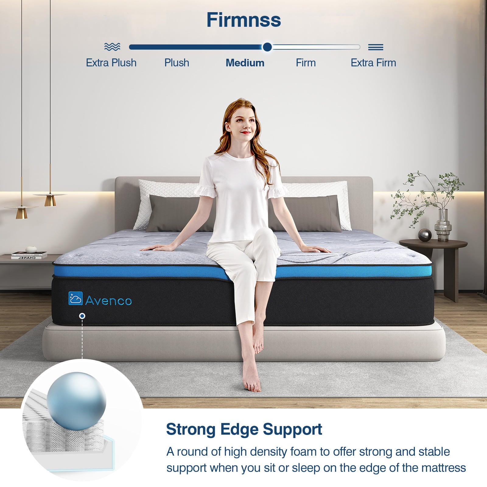 Queen Size Firm. 12-Inch Hybrid Mattress in a Box. Innerspring and Gel Memory Foam. Gray. Pillow Top