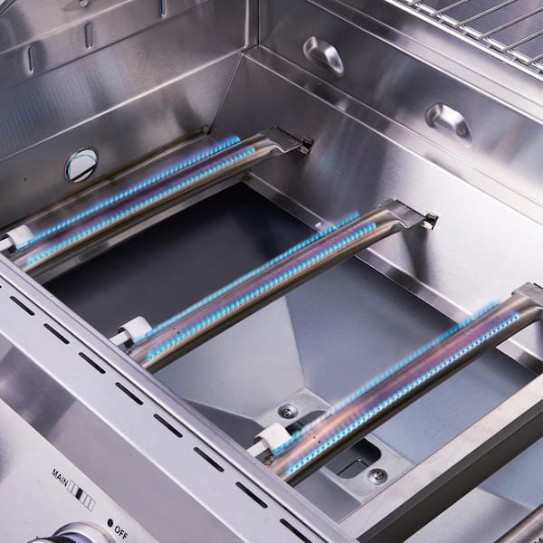 4-Burner Propane Gas Grill in Stainless with LED Controls. Side and Side Sear Burners