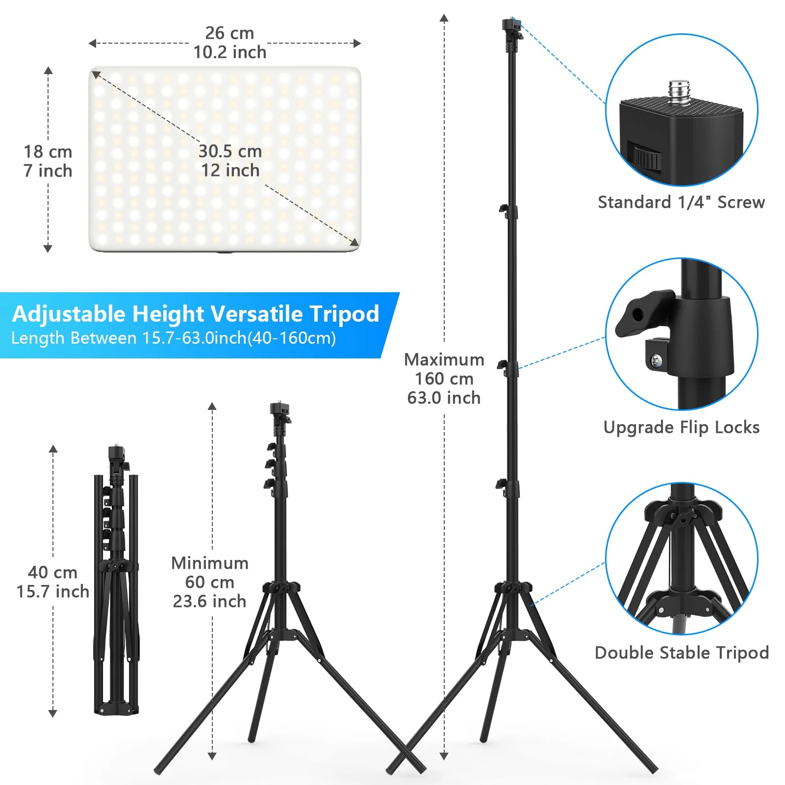 QEUOOIY 2 Packs LED Video Light with 63 Tripod Stand