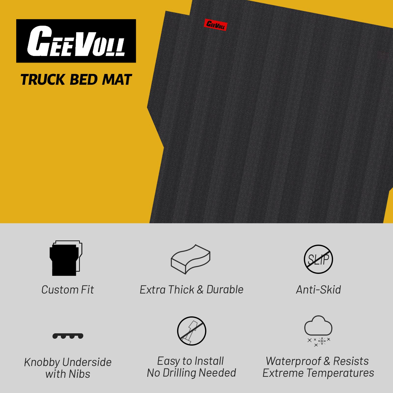 GEEVOLL Heavy Duty Rubber Truck Bed Mat for 2005-2023 Toyota