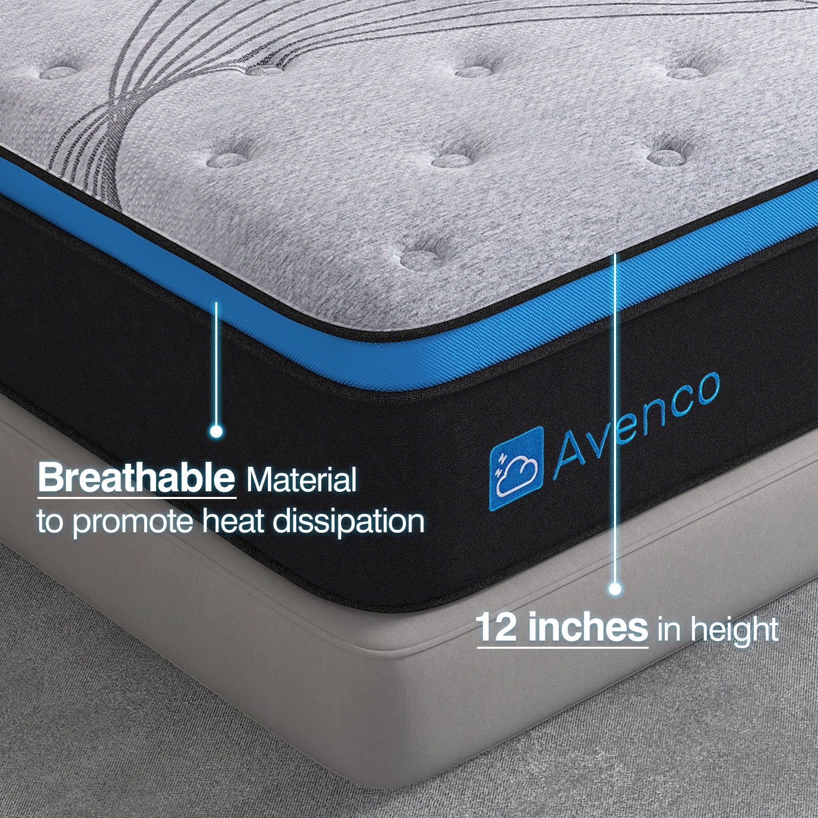 Queen Size Firm. 12-Inch Hybrid Mattress in a Box. Innerspring and Gel Memory Foam. Gray. Pillow Top