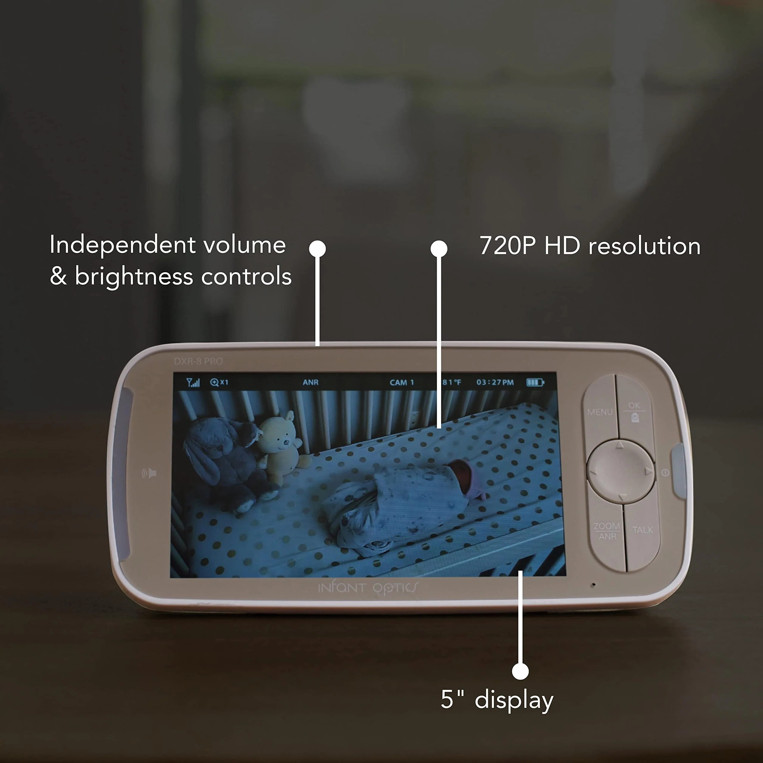 Infant Optics DXR-8 PRO Video Baby Monitor. 720P HD Resolution 5 Display