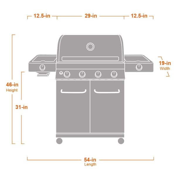4-Burner Propane Gas Grill in Stainless with LED Controls. Side and Side Sear Burners